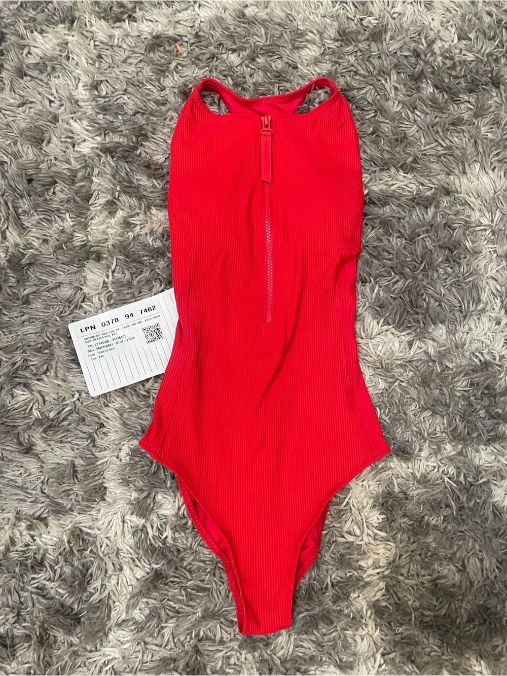 Fabletics High Tide Zip-Front Rib One-Piece Swimsuit Heated Red XXS